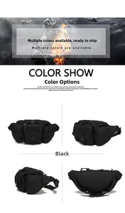 Close-up of black tactical waist bag features adjustable straps and quick release buckle