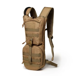Tactical desert khaki hydration backpack with MOLLE system for outdoor hiking and cycling