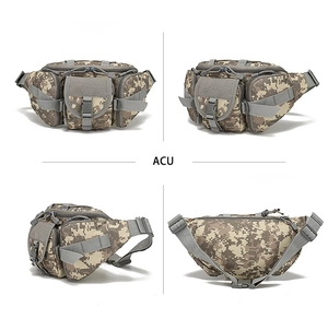 Detailed four-angle view of ACU camouflage waterproof tactical waist bag for outdoor sports