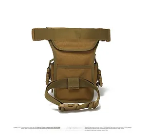 Rear view of tactical outdoor drop leg bag featuring adjustable nylon straps and buckles