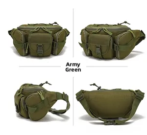 Detailed four-angle view of army green tactical waist bag with durable nylon material
