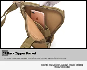 Rear zipper pocket of tactical waist bag with internal elastic phone stabilizer