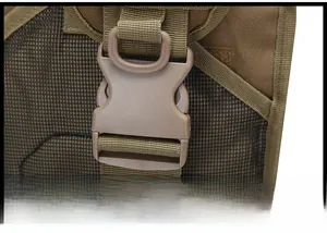 Detail of a heavy-duty quick release buckle on a tactical outdoor chest bag strap