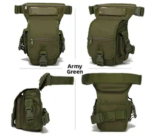 Army Green waterproof tactical drop leg bag with multi-pocket design and adjustable straps