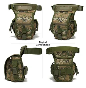 Tactical leg bag in jungle digital camouflage featuring MOLLE expansion and nylon material