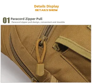 Detailed close-up of tactical nylon fabric and durable paracord zipper pull on outdoor bag