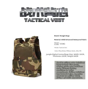 Détails du tissu imperméable 800D et dimensions 48x30x22cm de cette veste tactique de sport