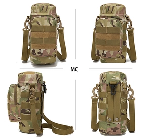 Tactical MultiCam water bottle bag with MOLLE system and adjustable shoulder strap