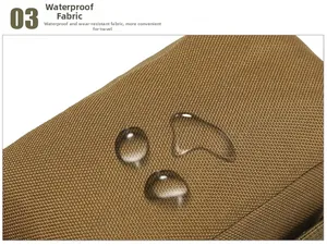 Detail shot of brown waterproof nylon fabric with water droplets on the hiking chest bag