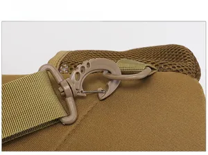 Detail of durable swivel hook buckle and nylon webbing on tactical outdoor bag