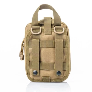 Tactical Molle medical pouch in khaki nylon with dual D-rings and carry handle