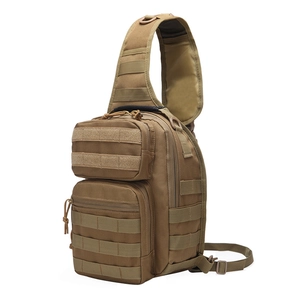 Waterproof tactical outdoor sling bag with MOLLE system in khaki for hiking and camping