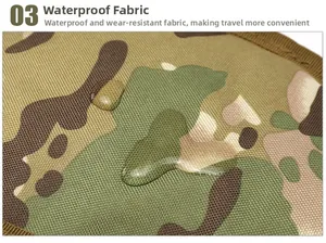 Gros plan détaillé du tissu camouflage imperméable montrant des gouttes d'eau sur la surface