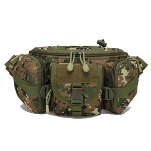 Waterproof tactical waist bag with digital camouflage pattern and multiple pockets