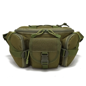 Waterproof tactical camouflage waist bag with multi-pocket design and nylon fabric