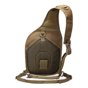 Tactical MOLLE chest bag in khaki waterproof nylon with mesh back and adjustable strap