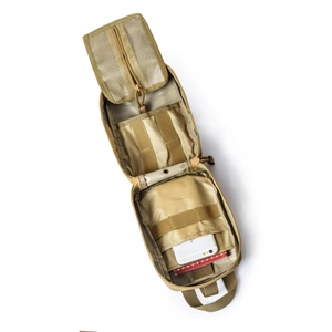 Internal layout of tactical medical pouch featuring elastic straps and mesh pockets