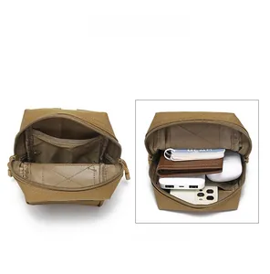 Detaillierte Innenansicht der taktischen MOLLE Tasche mit elastischen Organizern