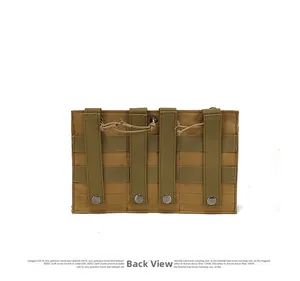 Rear view of tactical triple magazine pouch with MOLLE straps and metal snap fasteners