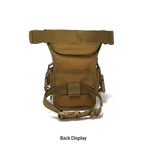 Tactical khaki waterproof leg bag with adjustable straps and MOLLE extension, rear view