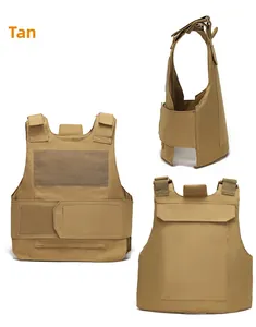 Vue en trois angles du gilet tactique beige montrant la structure réglable complète