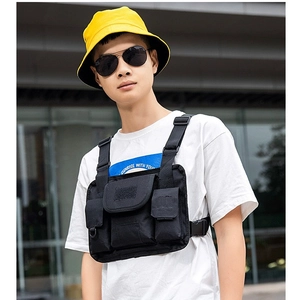 Tactical black chest rig bag with multi-pockets and adjustable straps for streetwear