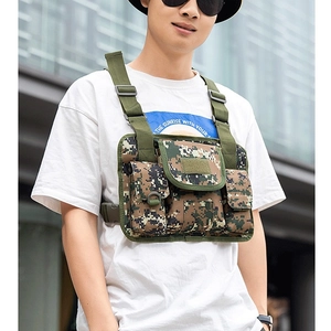 Tactical chest rig bag in digital woodland camo with adjustable straps for outdoor sports