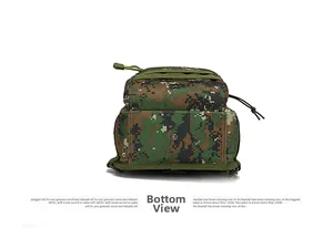 Bottom view of camo tactical waist bag showing durable canvas fabric and stitching