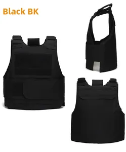 Vue détaillée sous trois angles d'un gilet tactique noir en nylon durable et réglable