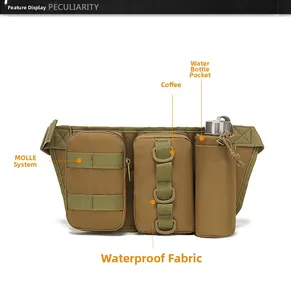 Sac banane tactique kaki avec système MOLLE et pochette étanche pour gourde d'eau