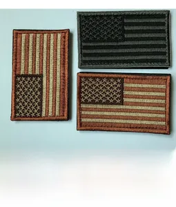 Detailed embroidery on three-piece tactical USA flag patches for outdoor gear and backpacks