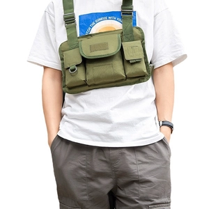 Olive green tactical canvas chest bag for outdoor sports and streetwear fashion