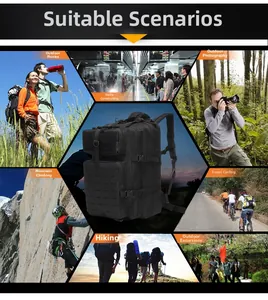 Black 45L waterproof hiking backpack with MOLLE system for outdoor sports and camping