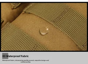 Detail view of the waterproof tactical pouch fabric with water drops and nylon webbing