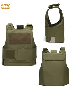Mise en page à trois vues du gilet tactique vert armée montrant l'avant et l'arrière
