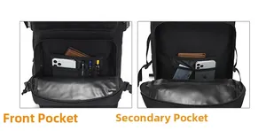 Internal multi-functional compartments of 45L hiking backpack with phone and pen pockets