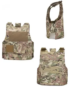 Vue triple du gilet tactique camouflage multicam avec sangles en nylon réglables