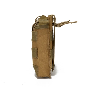 Tactical triple mag pouch in coyote brown nylon with Molle webbing and elastic cords