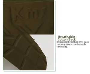 Detail of breathable padded back panel with mesh texture and embossed logo for comfort