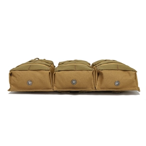Tactical triple magazine pouch in khaki nylon with MOLLE system and drainage holes