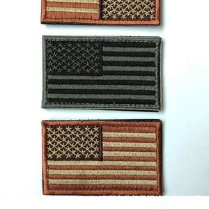 Tactical US flag embroidered patches in black, desert, and classic colors with hook backing