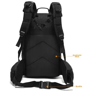 Tactical backpack back view with breathable mesh padding and wide waist support belt