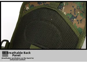 Breathable honeycomb mesh padding and nylon straps on a tactical camouflage backpack