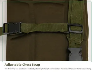 Adjustable chest strap detail on tactical backpack featuring durable buckles and nylon webbing