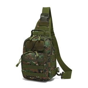 Tactical camo cycling sling bag with MOLLE system and durable digital camouflage pattern