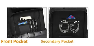 Detail showing inner compartments with phone pocket and pen slots for tactical backpack