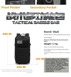 Detail of 800D waterproof fabric on the black 3P tactical backpack with MOLLE system