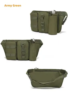 Sac banane tactique vert armée avec porte-bouteille et détails du système MOLLE