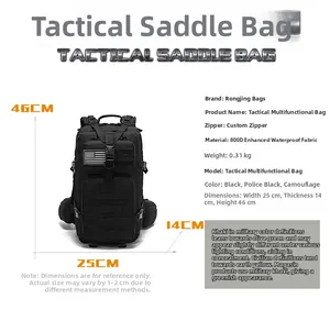Detailed specs of the 800D waterproof tactical backpack with dimensions and weight info
