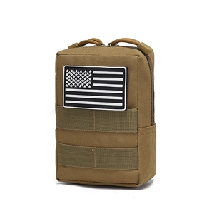 Taktische MOLLE-Zubehörtasche aus khakifarbenem Nylon mit US-Flaggen-Patch und Reißverschluss